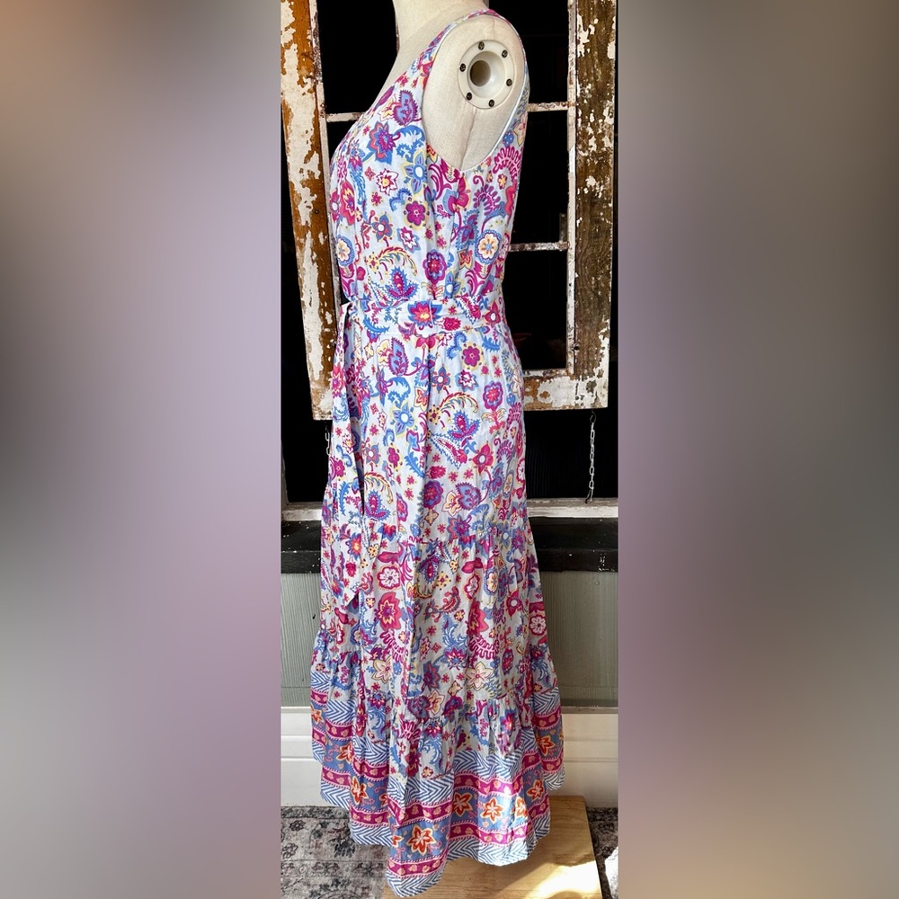 Talbots 2 Petite Floral Cotton Maxi Dress Sleeveless Scoop Neck Belted - Picture 6 of 8